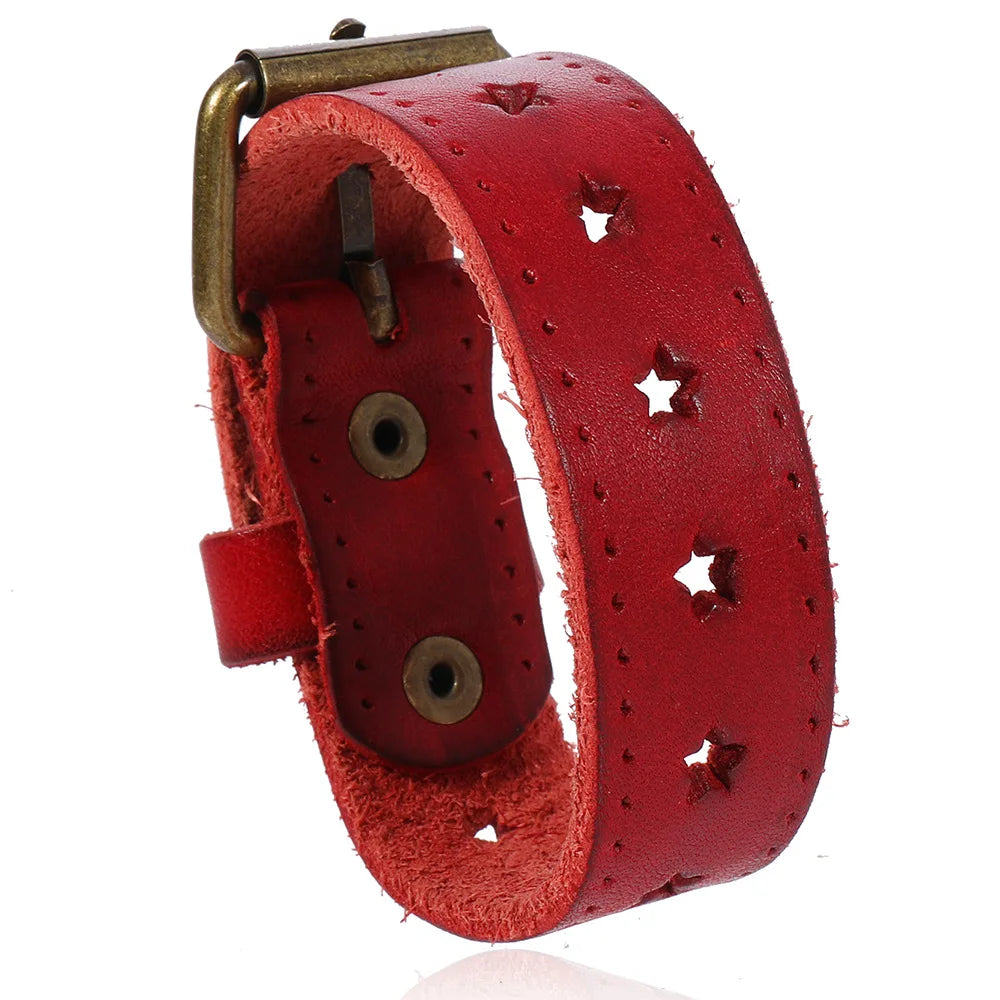Bracelet MKENDN vintage en cuir véritable pour homme et femme, bracelet de montre à motif étoile, bijou de couple, cadeau