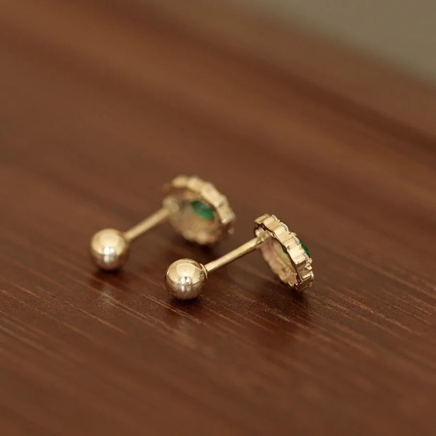 925 Sterling Silber vergoldet 14 Karat Gold Retro grüne Zirkon Ohrringe für Frauen Exquisite Party Schmuck Geschenke