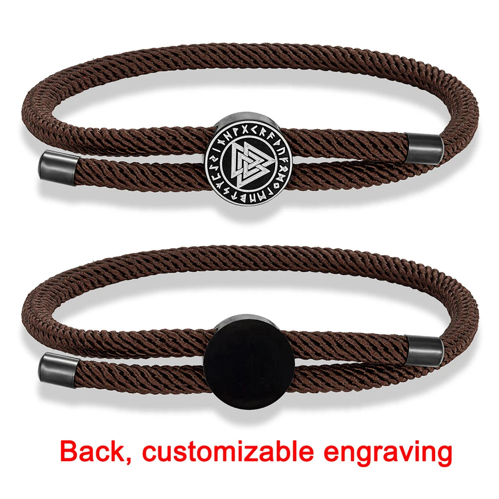 MKENDN 4mm Braided Rope Bracelet Unisex Waterproof Nordic Viking Compass Rune Almut Bangle with Emergency Contact ID Customize