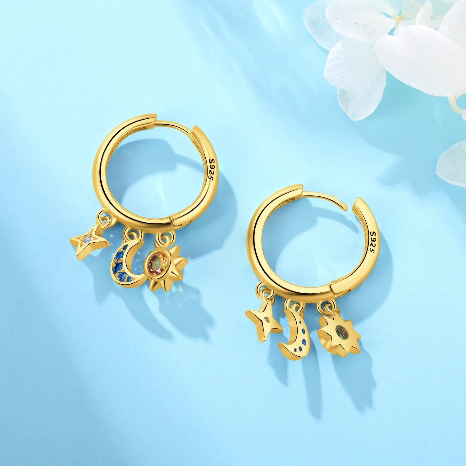PANPOKI 925 Sterling Silver Golden Star Moon Mythical Drop Earrings Women Earrings Charm Fashion Versatile Party Jewelry Gifts