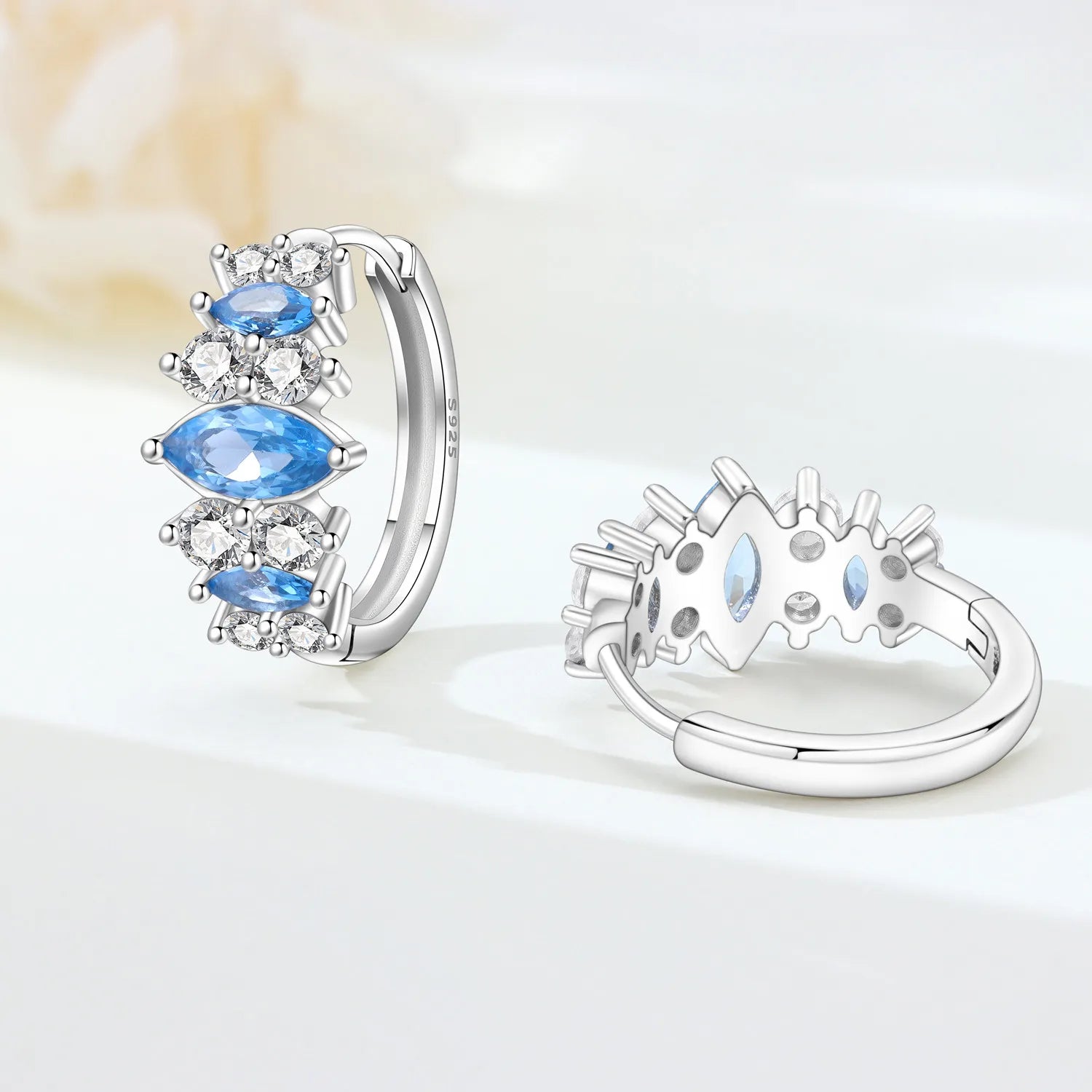 PANPOKI S925 Sterling Silver Minimalist Blue Zircon Earrings Hoop Earrings For Women Jewelry Original Party Trendy Gifts