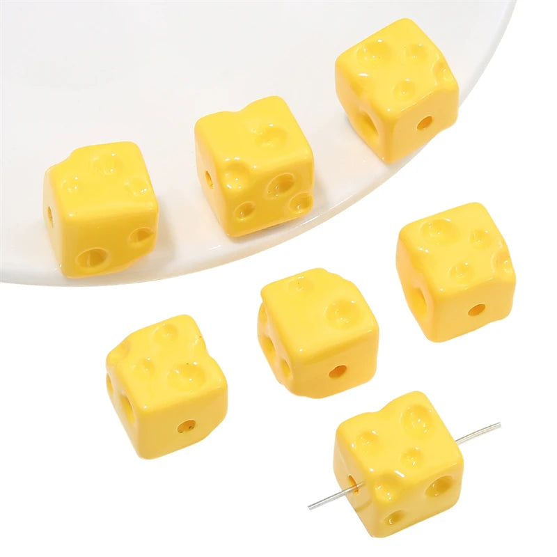 5pcs Cube Cheese Bead Acrylic Spacer Loose Beads For Jewelry Making diy Decorations Bracelet Phone Chain Keychain Accessories