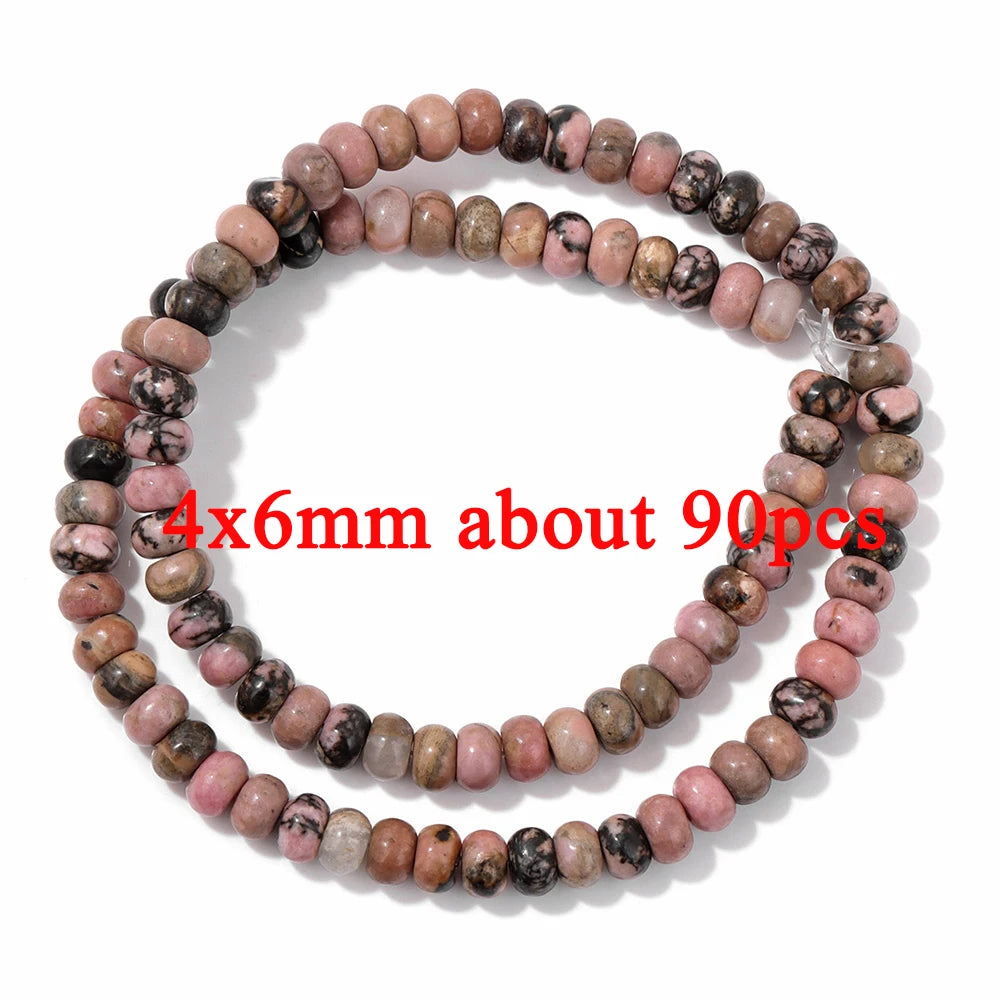 Wholesale Natural Pink Black Rhodonite Stone Beads Round Oval Rondelle Loose Spacer Gem Bead For Jewelry Making DIY Accessories