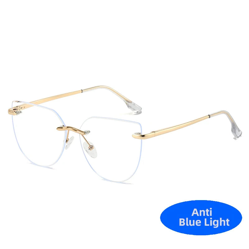 2025 Cat Eye Metal Glasses Anti Blue Light Men's Eyeglasses Frames Luxury Brands Rimless Glasses Women Optical Computer Lenses