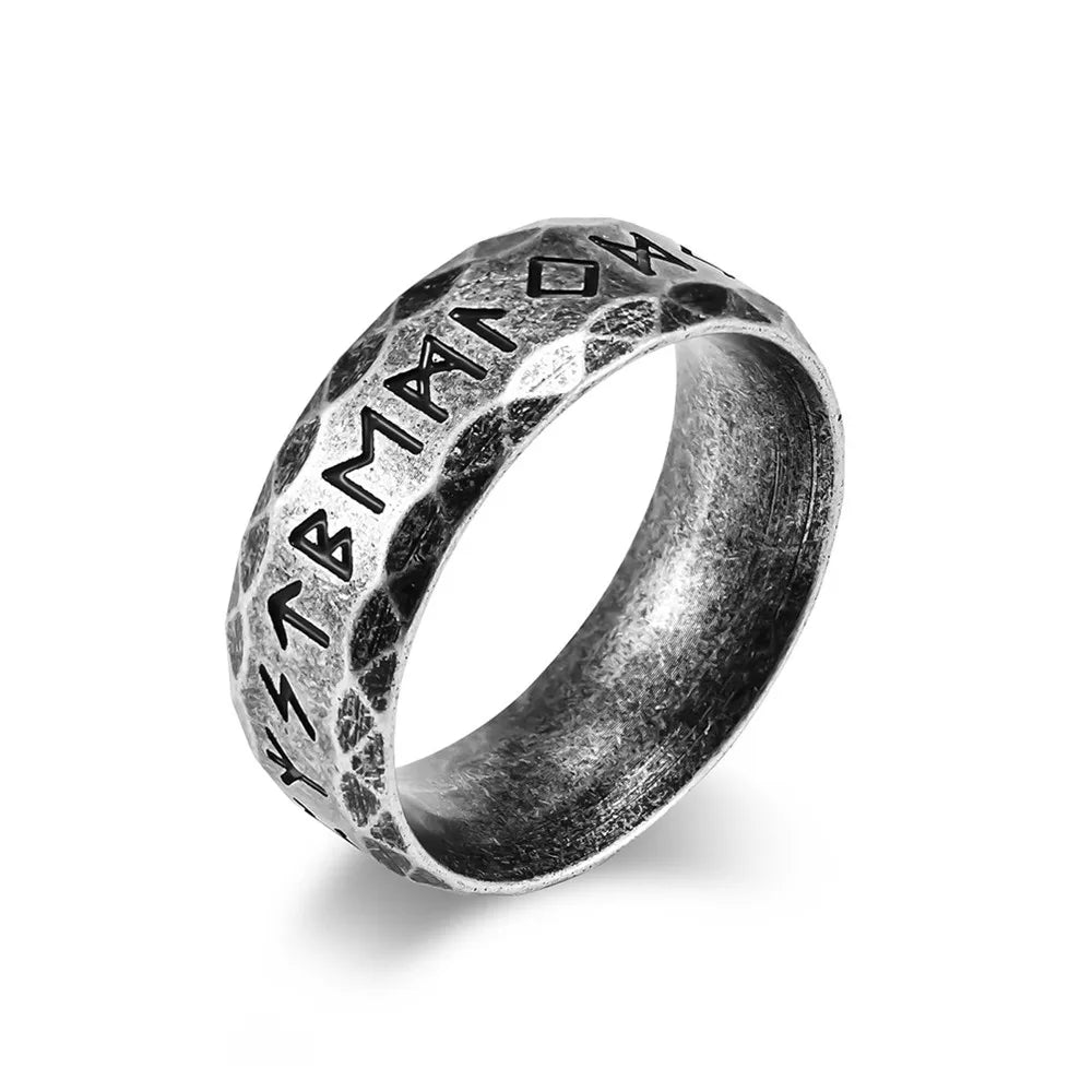 MKENDN Vintage Oxidized Black Punk Men Vikings Style Rings Stainless Steel Norse Runes Amulet Jewelry Gifts