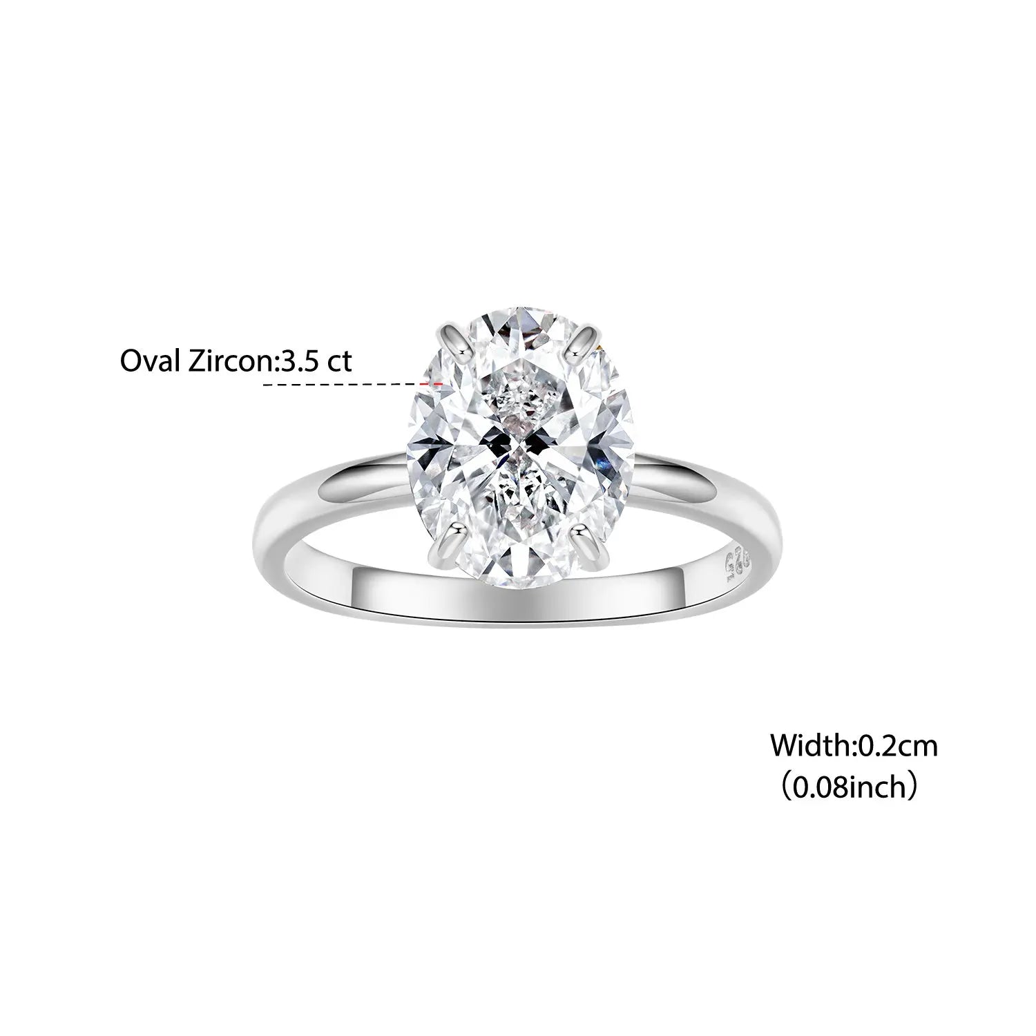 BISAER 925 Sterling Silver 3.5 Carat Oval Cut Engagement Ring Promise Band Plated White Gold for Women Wedding Fine Jewelry Gift