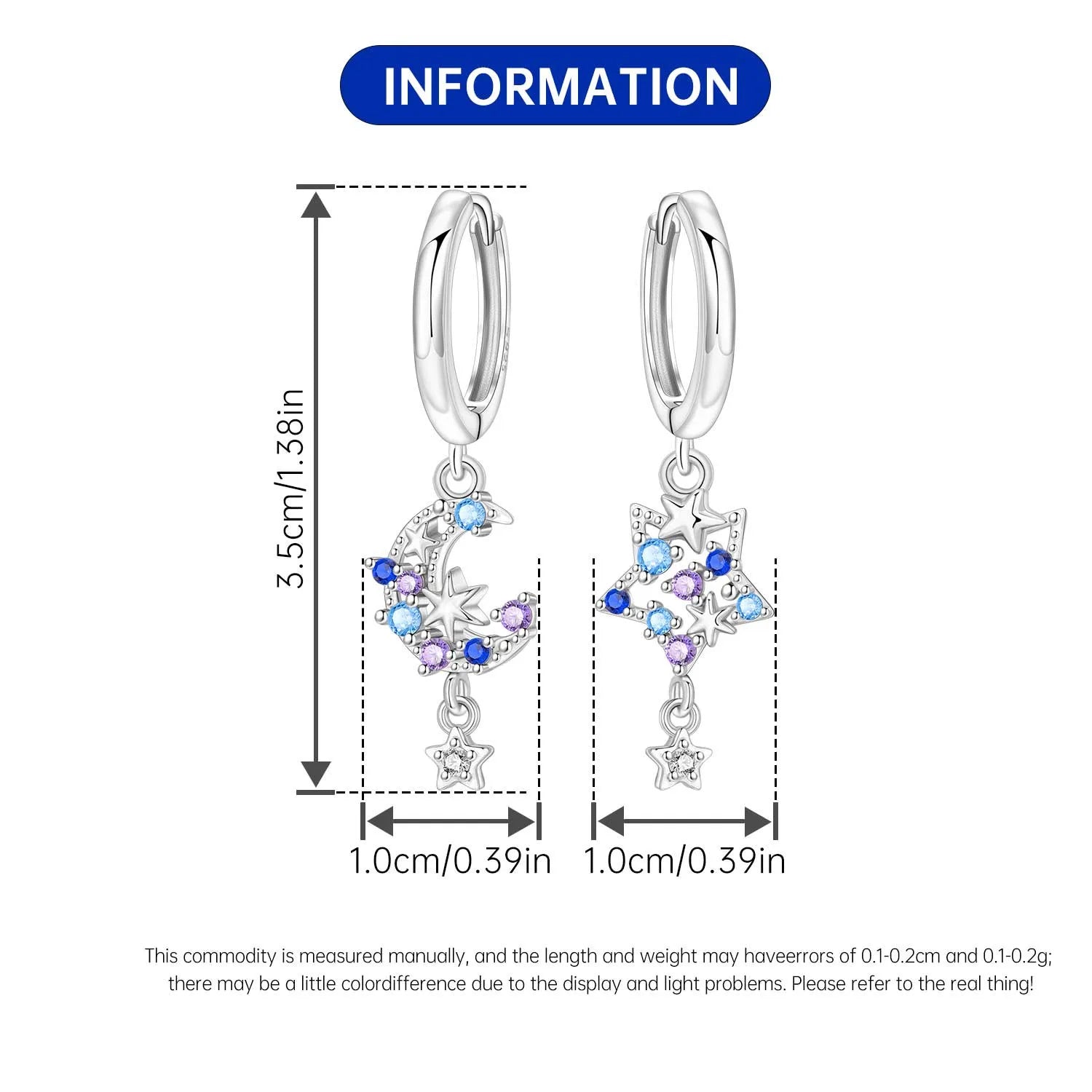PANPOKI 925 Sterling Silver Starry Moon Shining Earrings Original Jewelry Drop Earrings Jewelry Party Anniversary Trendy Gifts