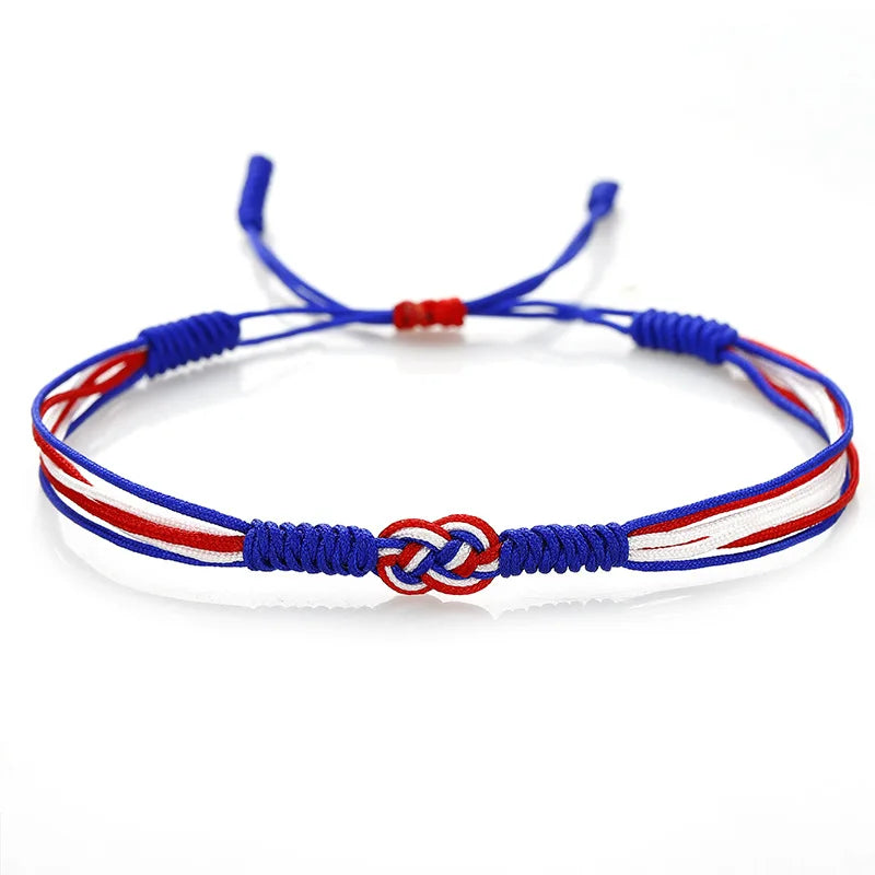 Stylish Handmade National Flag Color Bracelet Unisex Good Luck Weaven String Braslet Adjustable National Day Braclet Pulseria