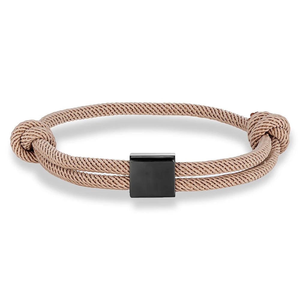 MKENDN Customize Stainless Steel Square ID Bracelets For Women Men Custom logo Name Engrave Text Adjustable Rope Bracelet Jewelr