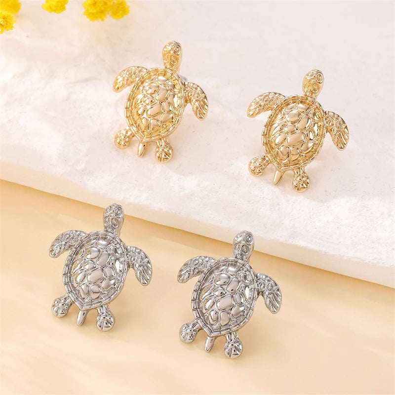 Delicate Blue Crystal Starfish Turtle Drop Earrings for Women Summer Vacation Metal Shell Sea Star Earring Jewelry Girl Gift