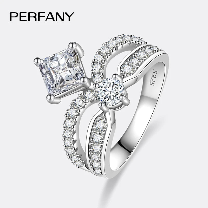 PERFANY 1.3CT Moissanite Ring for Women S925 Pure Silver Crown Double Layer Design Laboratory Diamond Wedding Luxury Jewelry - Madeinsea©