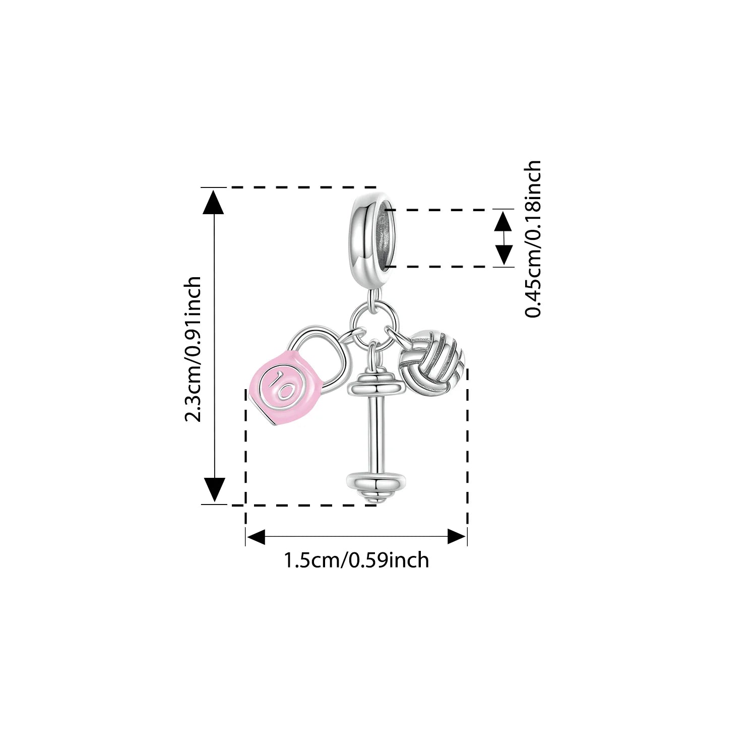 BISAER 925 Sterling Silver Kettlebell Volleyball Dumbbell Pendant Basketball Charm Bead For Women DIY Bracelet Fine Jewelry Gift