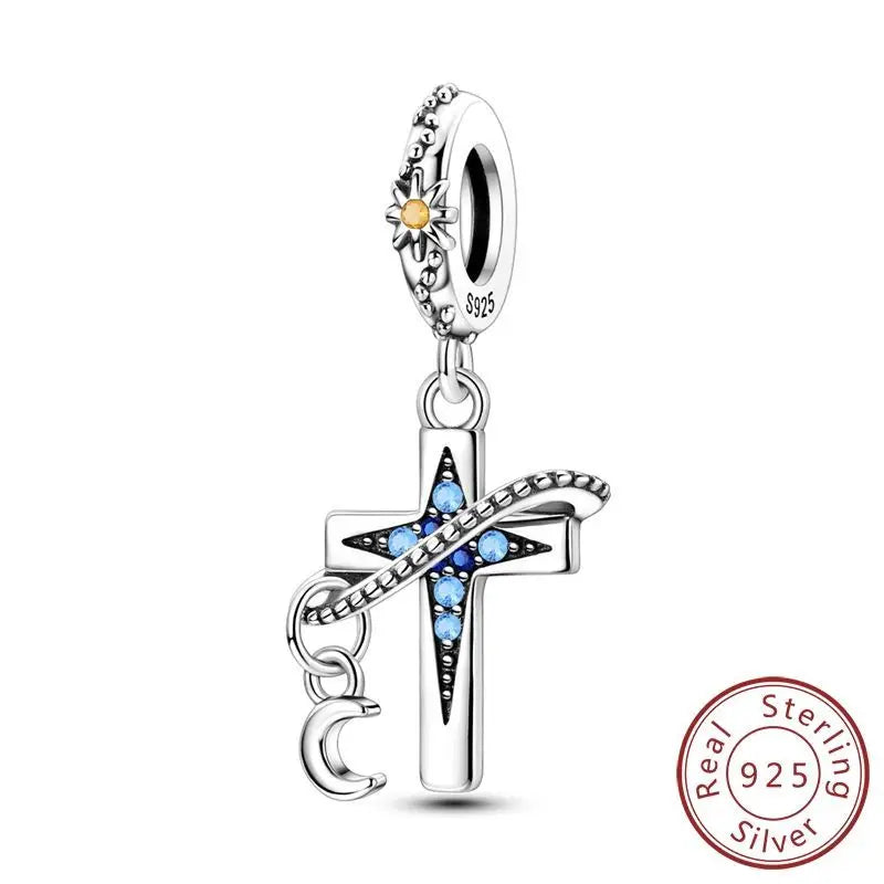 100% 925 Sterling Silver Charms Beads Bible Zircon Cross Jesus Both Hands Pray Fit 925 Original Bracelets Fine DIY Party Jewelry