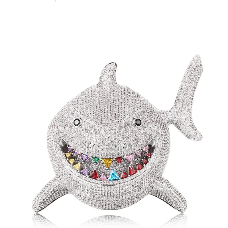 High Quality Shark Pendant Necklace For Men Hip Hop Jewelry With 12mm Cuban Chain Cubic Zirconia Necklace Dropshipping