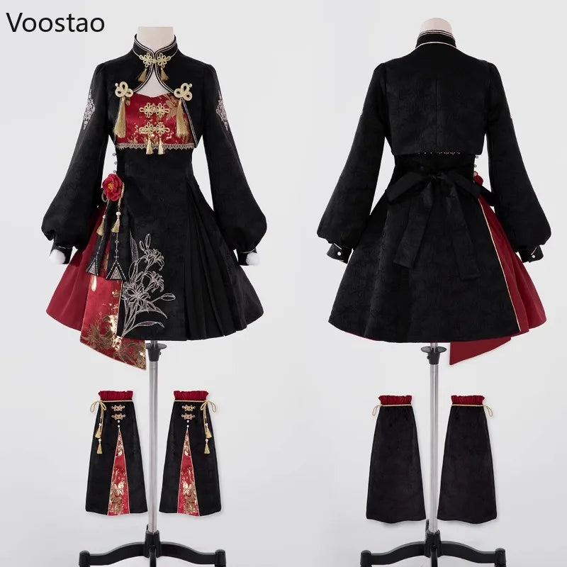 Chinese Style Gothic Lolita Dress Women Punk Style Sweet Black Red Eveing Party Dresses Harajuku Y2k Cosplay Princess Mini Dress