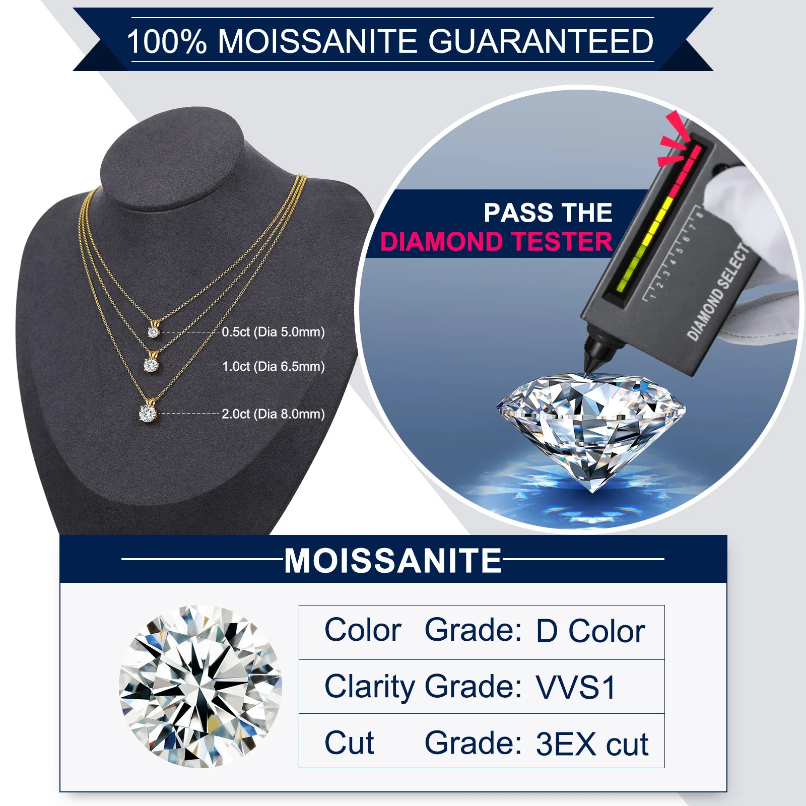 TUHE Unisex VVS1 Moissanite Pendant Necklace 925 Silver FineJewelry Birthday Gifts