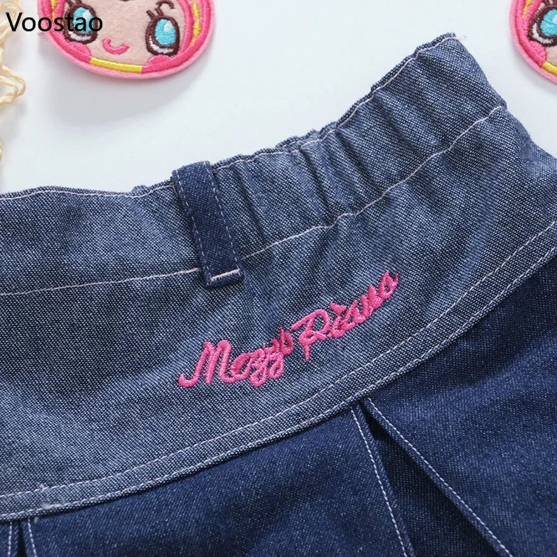 Kawaii-Jeansrock im japanischen Lolita-Stil für Damen mit süßer Cartoon-Hasenstickerei, kurze Röcke im koreanischen Y2K-Stil.