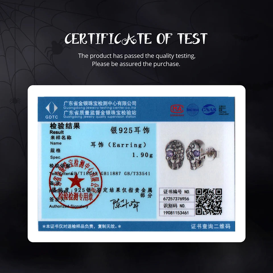 BAMOER 925 Sterling Silber Totenkopf- und Spinnenohrstecker für Damen, oxidierte Halloween-Ohrringe im Vintage-Stil mit Zirkonia