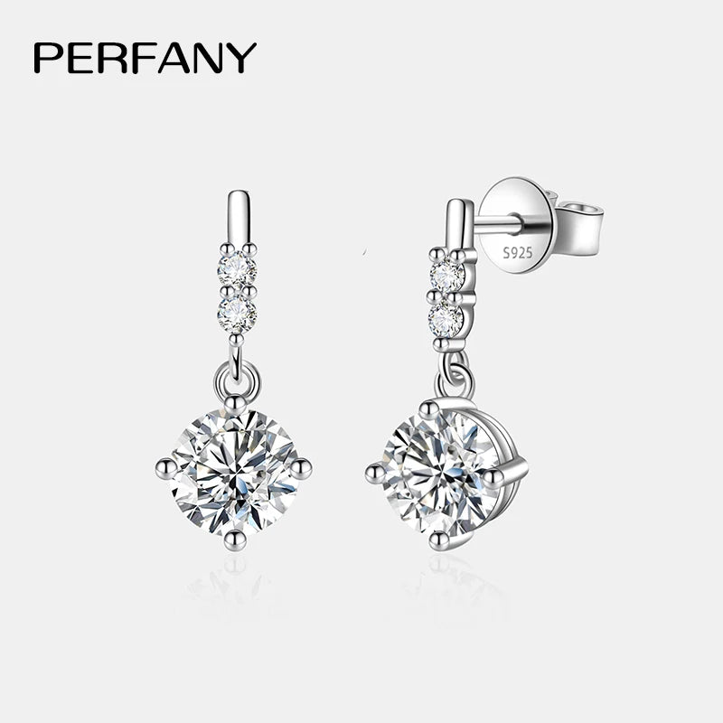 PERFA﻿NY 0.5/1CT Moissanite Drop Earring Women S925 Pure Silver Four Claw Laboratory Diamond Fashion Luxury Wedding Jewelry - Madeinsea©