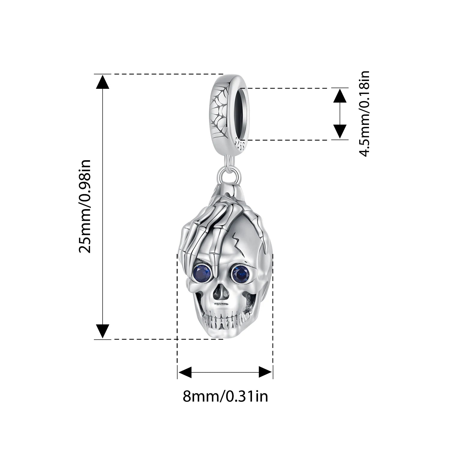 WOSTU 925 Sterling Silver Halloween Charm Skull/Pumpkin/Magic/Ghost Pendant Original Fit for Women  Bracelet DIY Fine Jewelry