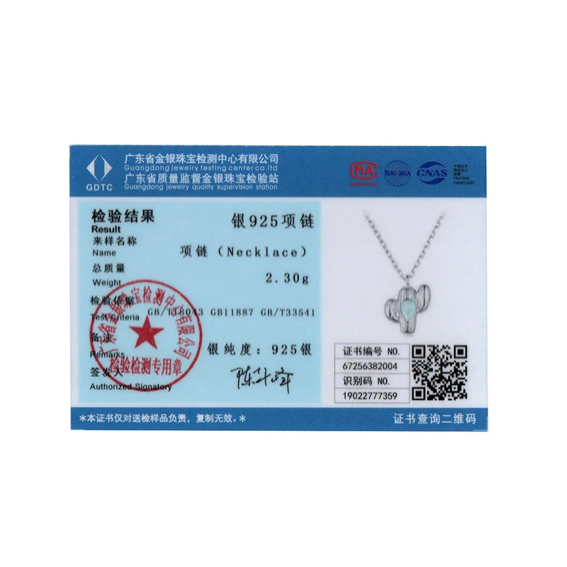 BISAER 925 Sterling Silver Cactus Pendant Necklace Water-drop Opal Chain Plated White Gold For Women Party Fine Jewelry ECN536