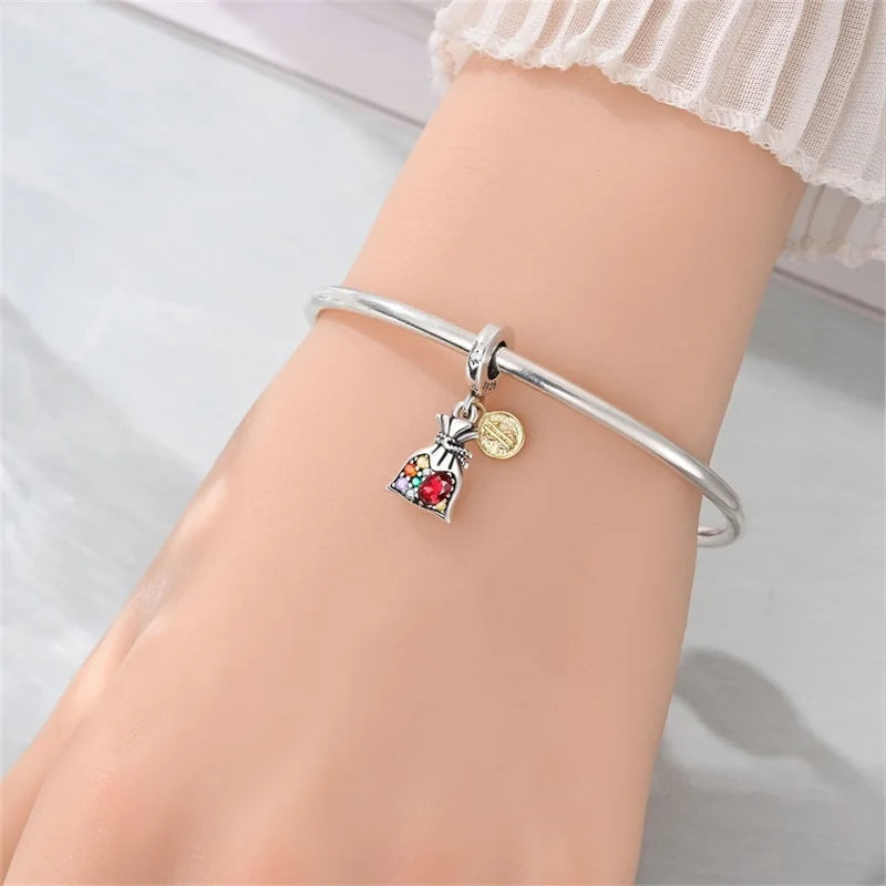 925 Sterling Silver US Dollar Wealth Freedom Rich Money Bag Pendants Charms Beads Fit Original Bracelets DIY Jewelry