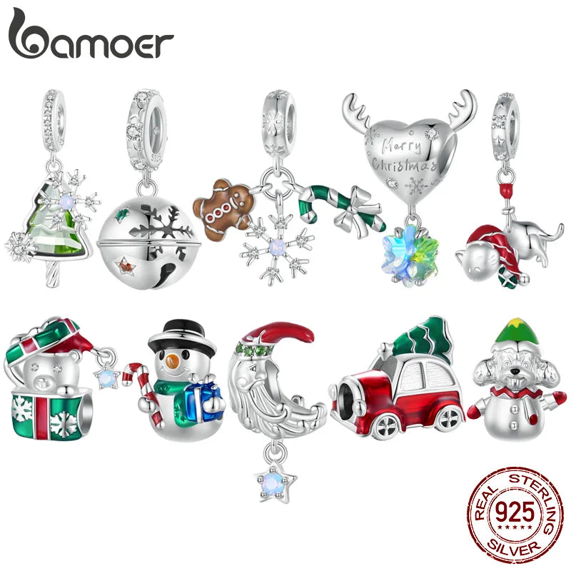 Sterling Silver Snowman Beads Christmas Bell Charms for Women Bracelet DIY Accessories Christmas Gift Fine Jewelry - Madeinsea©