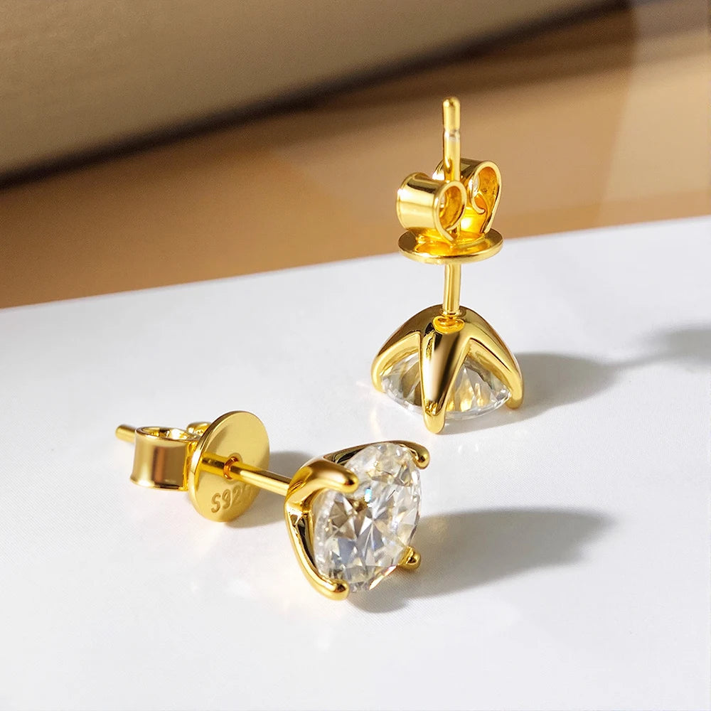 Serenity 0.2-3CT Yellow Gold Color Moissanite Stud Earrings Women Sparkling Classic Wedding Lab Diamond Earring Pure S925 Silver - Madeinsea©