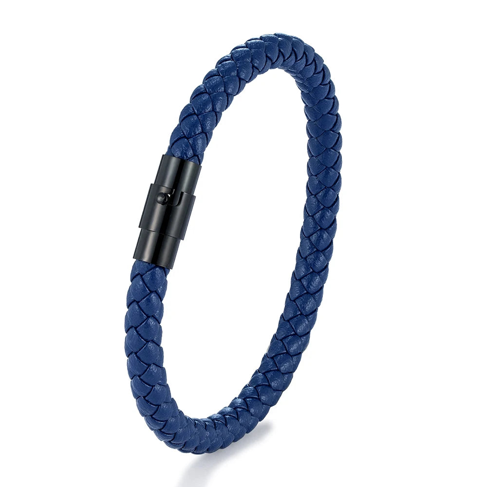 Bracelet MKENDN en cuir tressé 6 mm, style simple, pour homme et femme, fermoir en acier inoxydable, bijou unisexe, cadeau pour couple, design classique