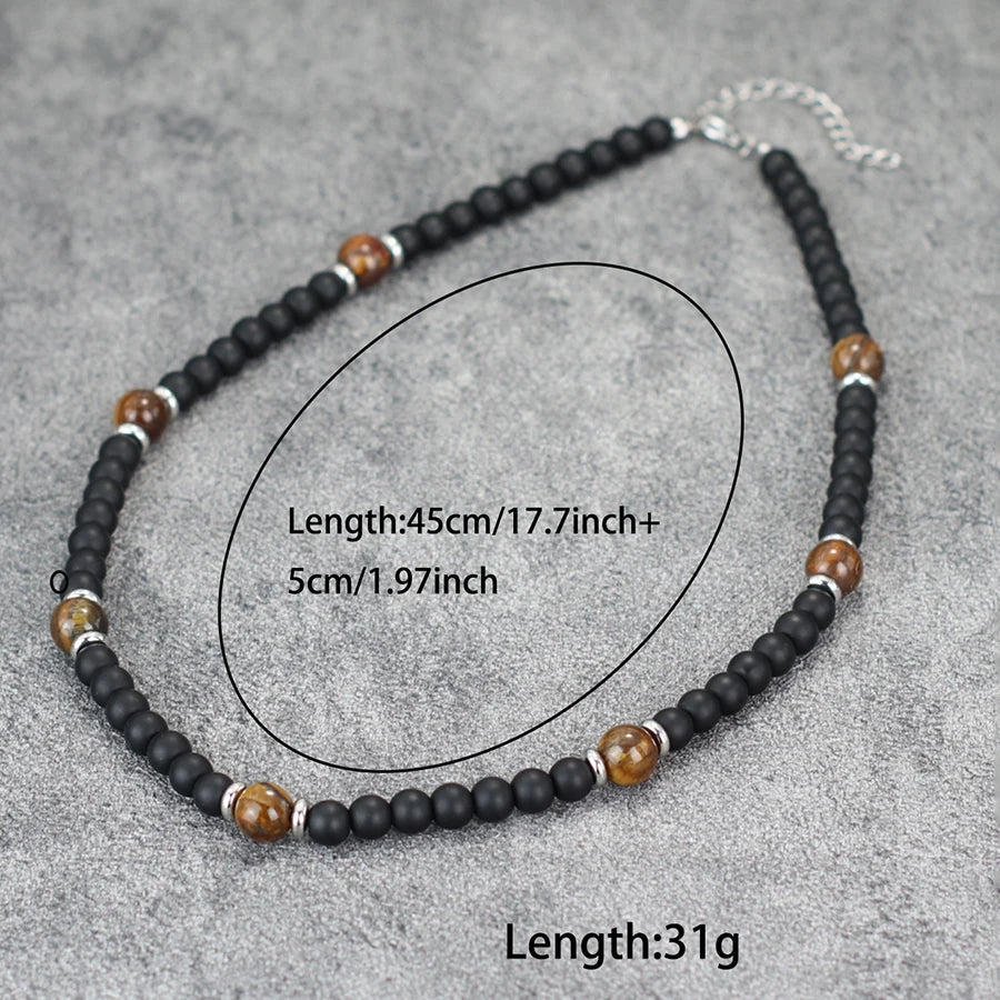 Stylish Natural Stone Necklace For Men Lava Tiger Eyes Howlite Hematite Healing Neck Accessories Hombre Stainless Steel Buckle