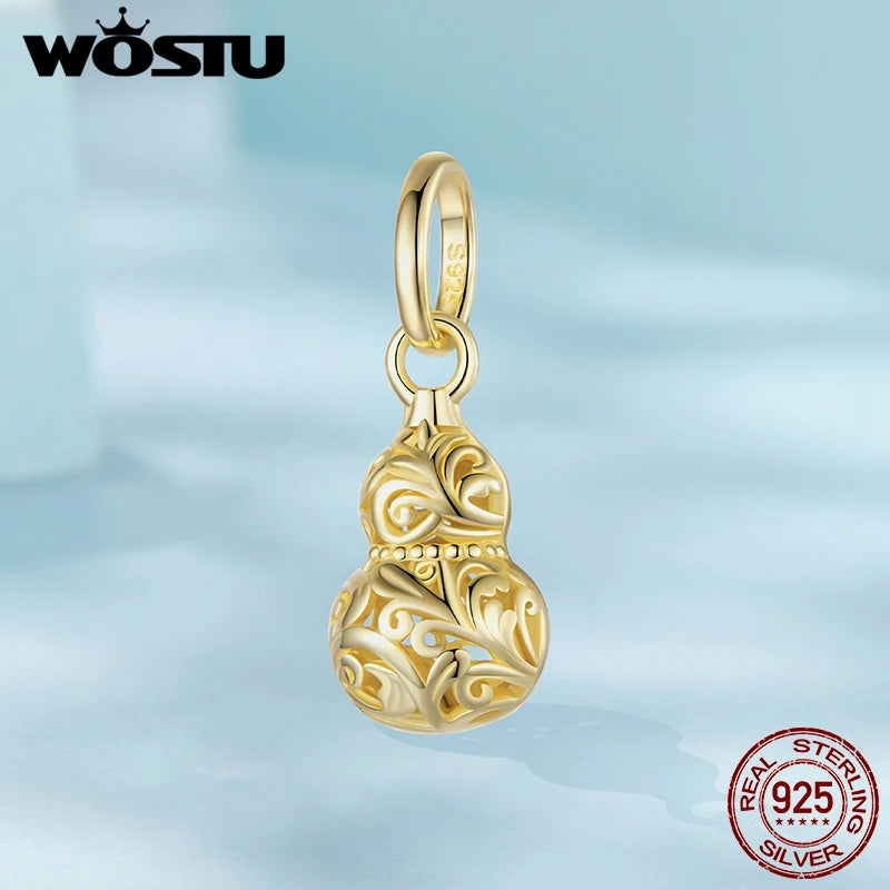 WOSTU 925 Sterling Silver Hollow Pattern Style Gourd Pendant For Women DIY Gift Original Charm beads Fit Bracelet Necklace