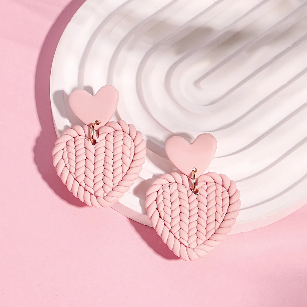 AENSOA Hollow Round Flower Earring For Women Polymer Clay Valentine's Day Girls Gift Heart Pattern Ear Accessories Jewelry INS