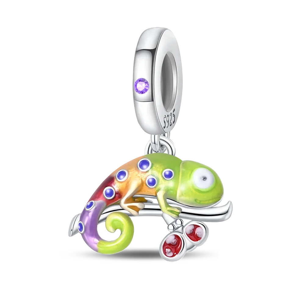 925 Sterling Silver Color Forest Chameleon Charm Pendant Beads Fit Charm Bracelet Original for Women DIY Jewelry Making