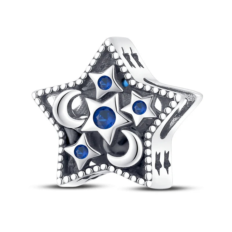 Dreamcatcher Series - Original Genuine 925 Sterling Silver Zircon Moon Sun Charm Beads Suitable 3mm Bracelet DIY Making Pendant