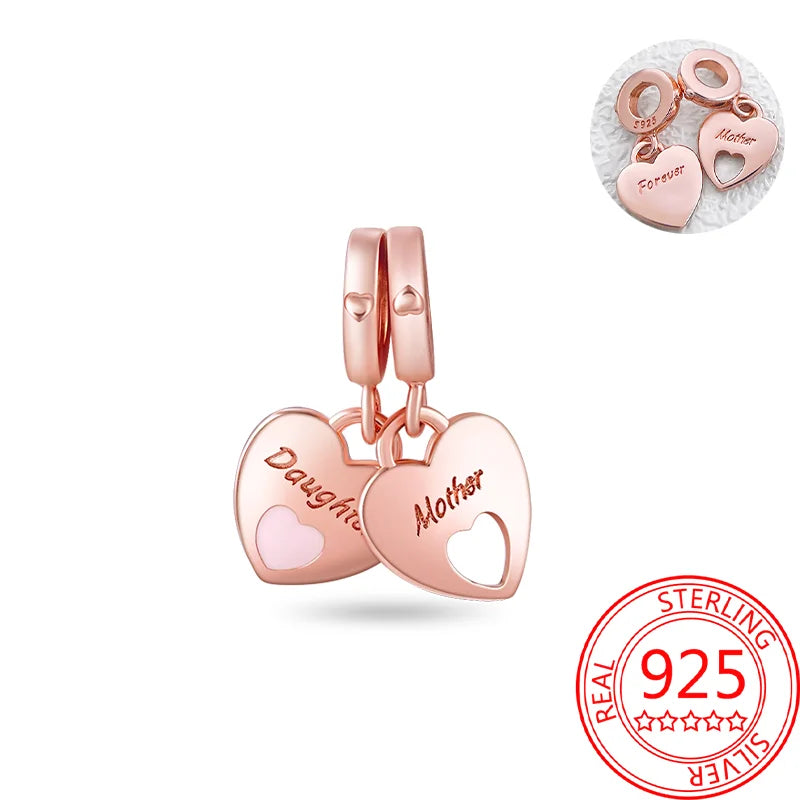 925 Sterling Silver Real Rose Gold Pink Octopus Summer Turtle Heart Dangle Charm Fit Original Bracelet Necklaces Bracelet Girl