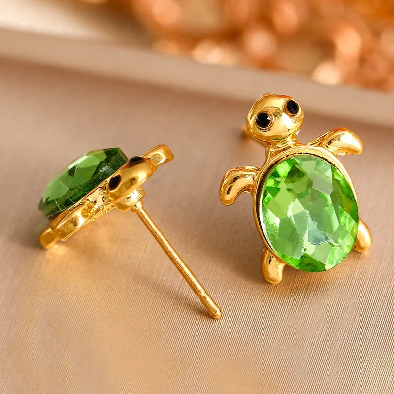 Cute Delicate Green Sea Turtle Animal Earrings for Women Fashion Statement Gold Color Tortoise Stud Earrings Party Jewelry Gifts