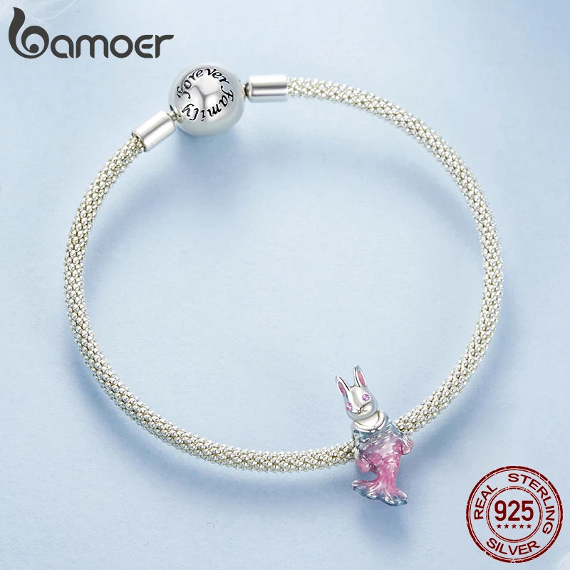 BAMOER Solid 925 Sterling Silver Mermaid Rabbit Charm Pendant fit Original Bracelet DIY Jewelry Accessories bamoer Beads