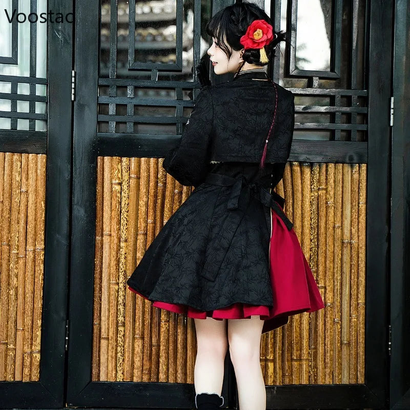 Chinese Style Gothic Lolita Dress Women Punk Style Sweet Black Red Eveing Party Dresses Harajuku Y2k Cosplay Princess Mini Dress