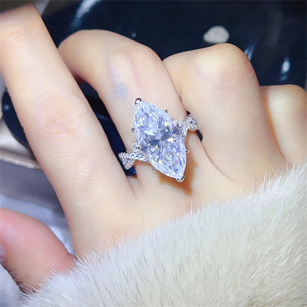 Serenity 10ct Marquise Big Moissanite Rings for Women Men Gift Sparkling Lab Diamond Wedding Rings Solid S925 Plated 18K Jewelry - Madeinsea©