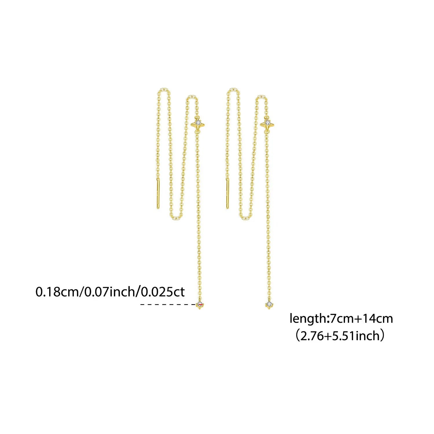 WOSTU Moissanite Star Long Dangle Earrings Chain for Women, 925 Silver Teens Line Dangle Earring Tassel Threader Chain Pendiant