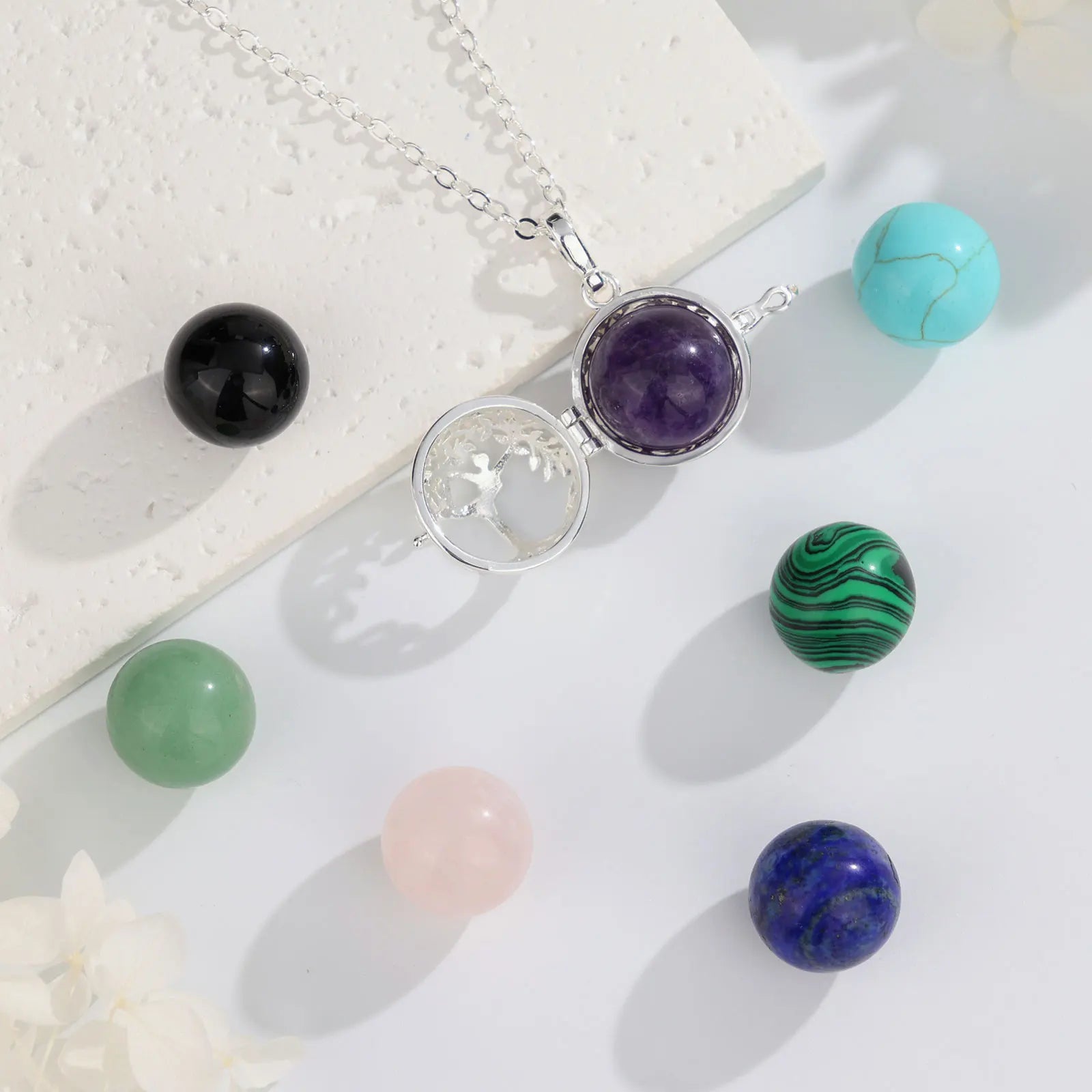 Eudora Tree of Life Cage Necklace Obsidian Energy Healing Crystal Stone Amethyst Lapis Pendant Spiritual Jewelry Meditation Gift