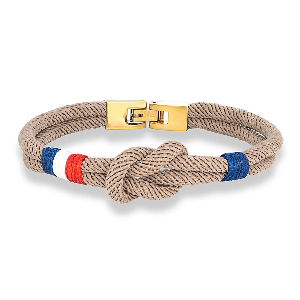 MKENDN Gold Plated Stainless Steel Square Knot Rope Bracelet Men Women Handmade Woven Double-Layer Design France USA Flag Gifts