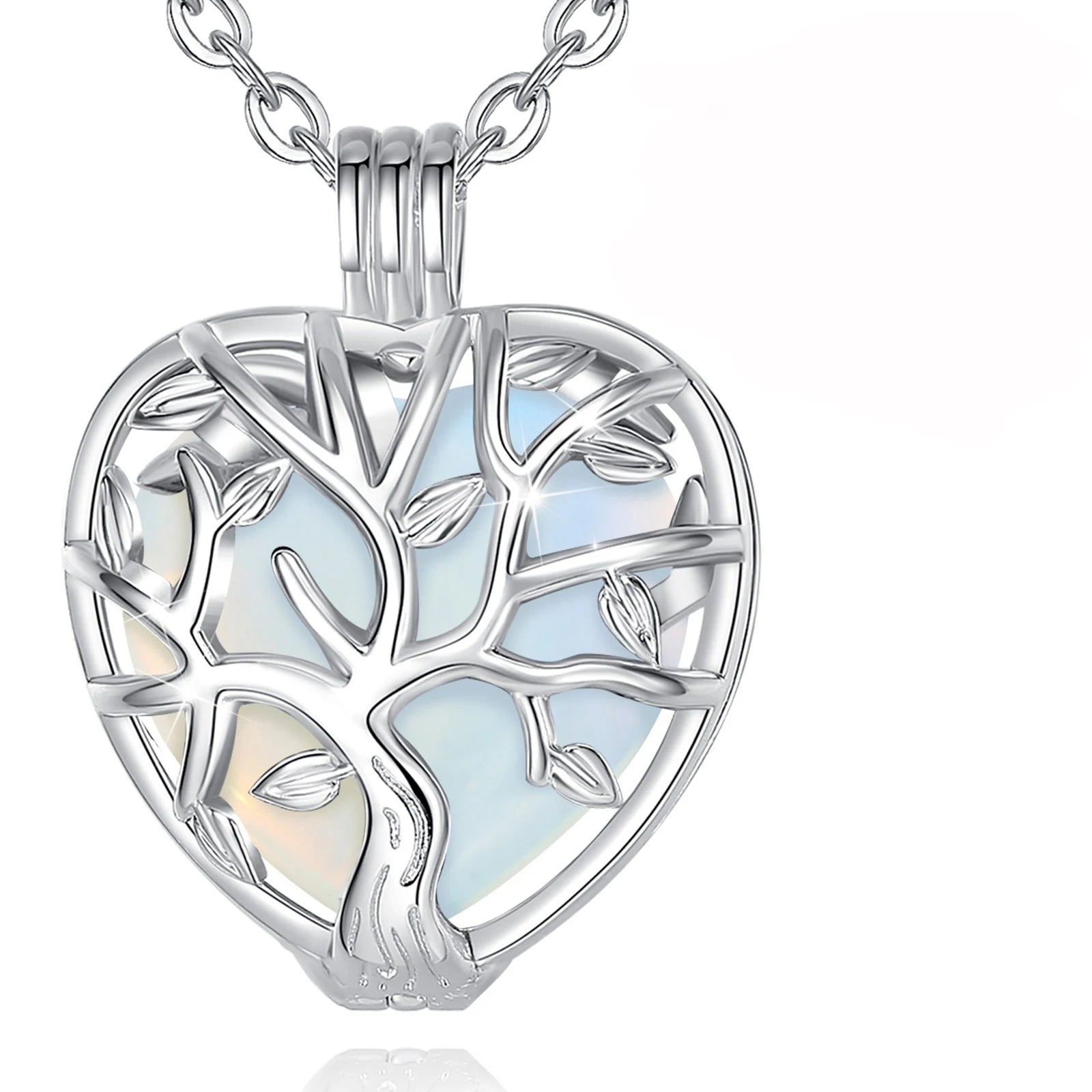 Collier Eudora Arbre de Vie Cage Coeur Obsidienne Énergie Guérison Cristal Pierre Pendentif Spirituel DIY Bijoux Pierre de Lune Cadeau