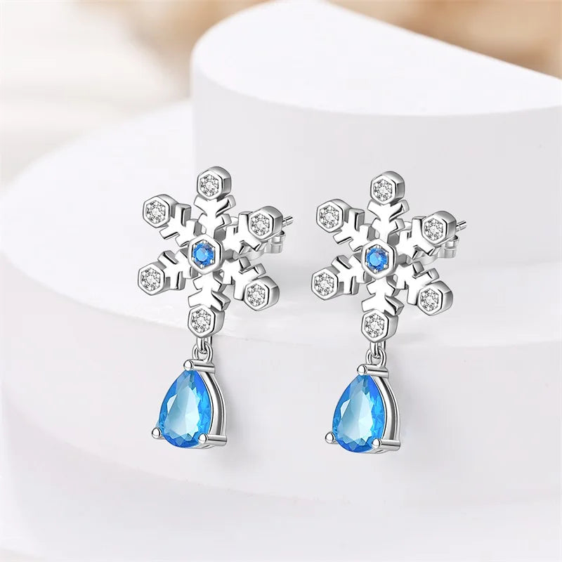 Winter Earrings 925 Silver Star Shining Romantic Snowflake Stud Earrings For Women Engagement Birthday Proluxy Fine Jewelry Gift