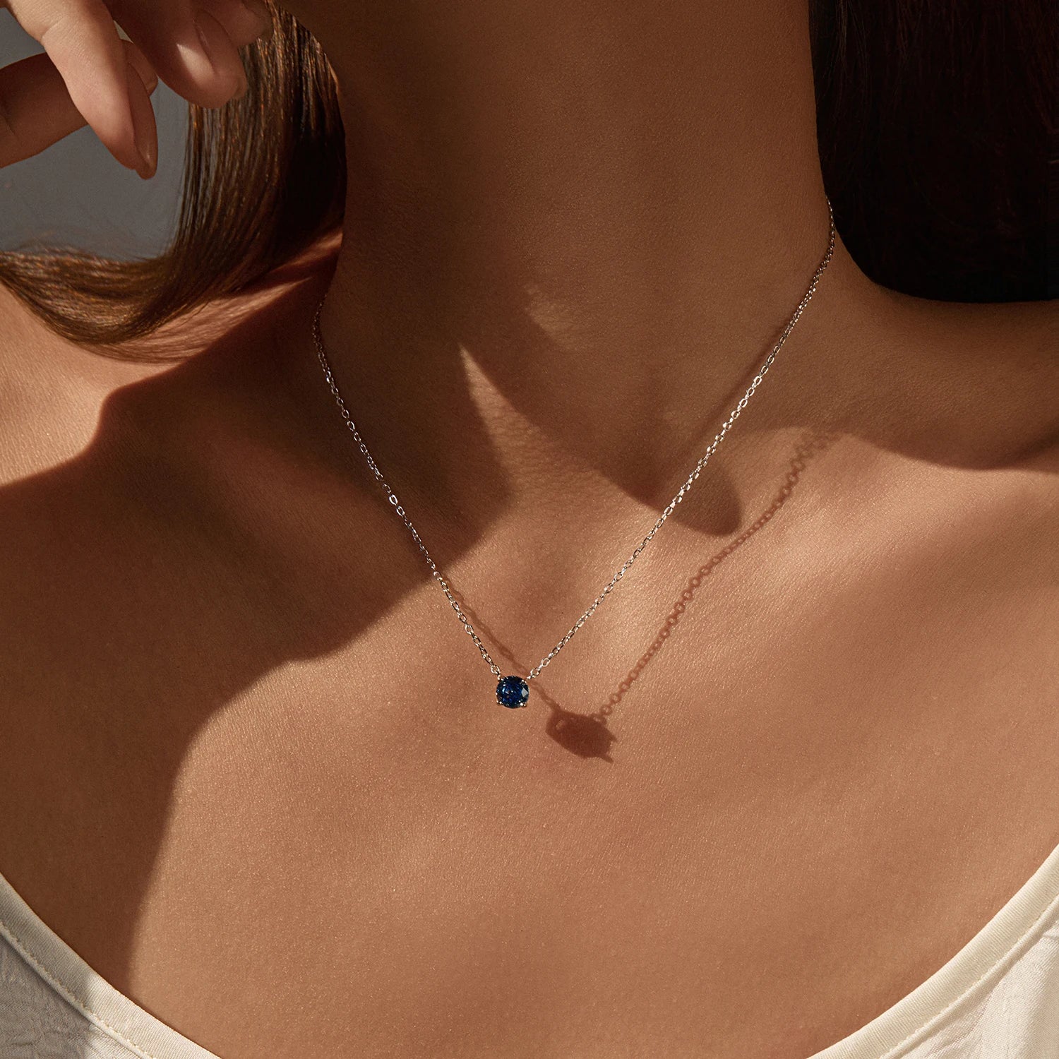 MODIAN 925 Sterling Silver Simple Round Rose Cut Cobalt Blue CZ Pendant Necklaces For Women Fine Jewelry Accessories