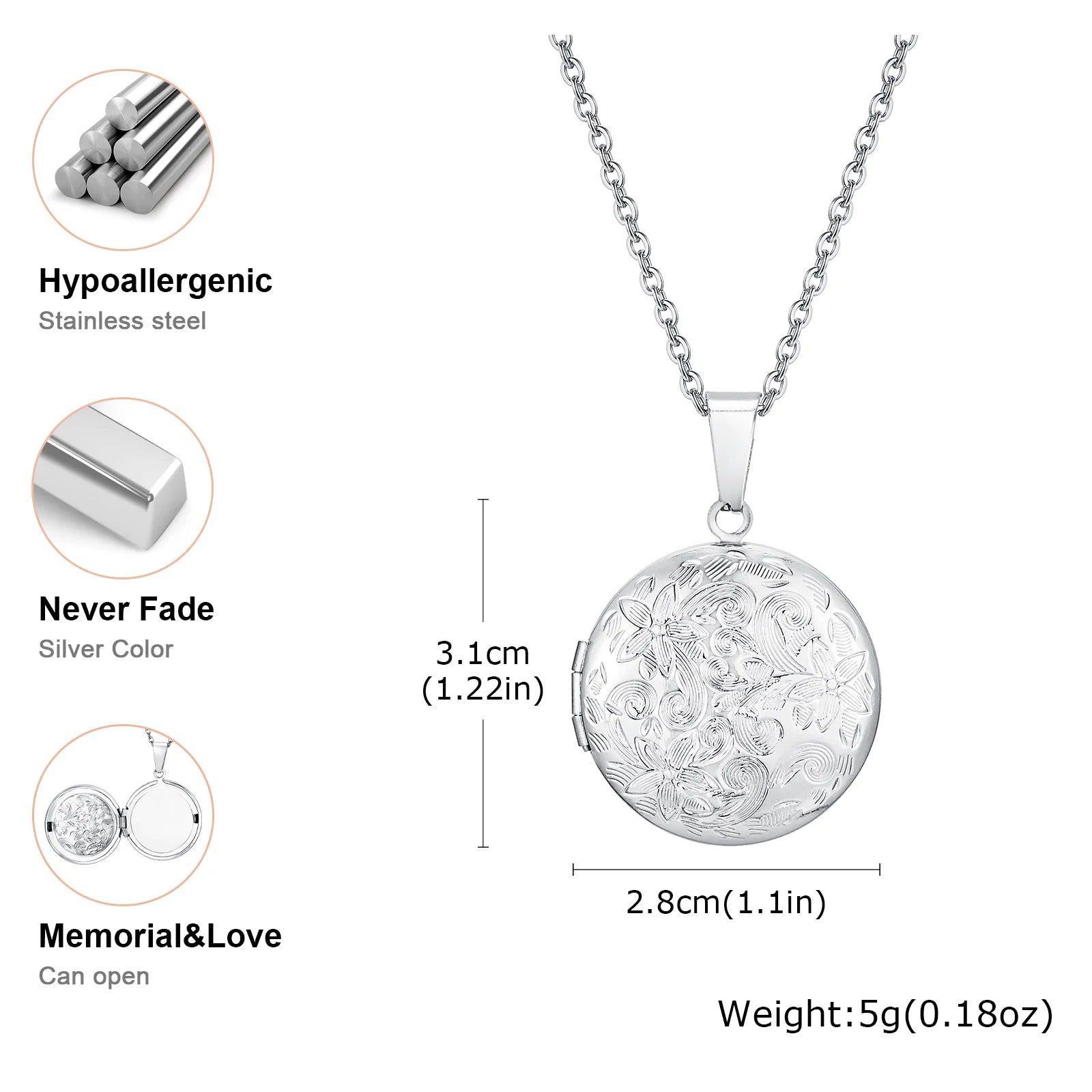Vnox Light Heart Locket Pendants for Women Men Openable Photo Frame Glossy Stainless Steel Necklaces Family Love Collar