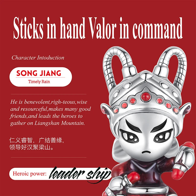 WOSTU New Year Gift S925 Silver Charms Bead Traditional Opera Character Pendants for Bracelet Necklace Jewelry Make Lin Chong