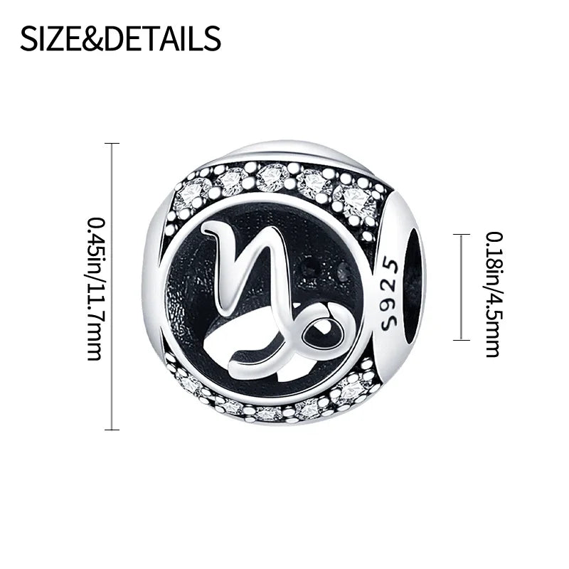 925 Sterling Silver 12 Constellation Beads Charm Fit Original  Bracelet for Women Jewelry Birthday Fashion Gift