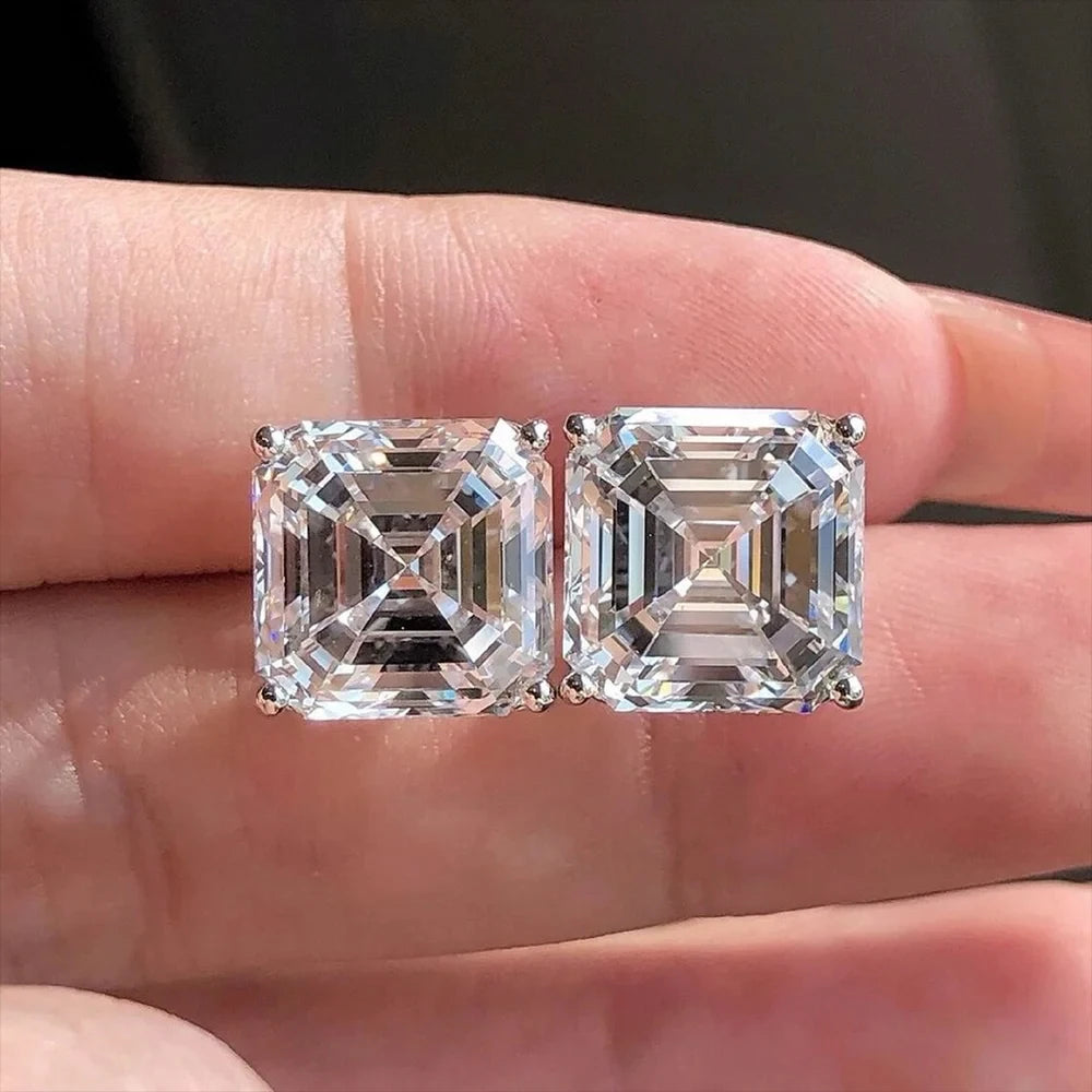 Serenity 2ct Asscher Cut D Color Moissanite Earrings For Women S925 Sterling Silver Square Stud Earrings Plated 18K Fine Jewelry - Madeinsea©