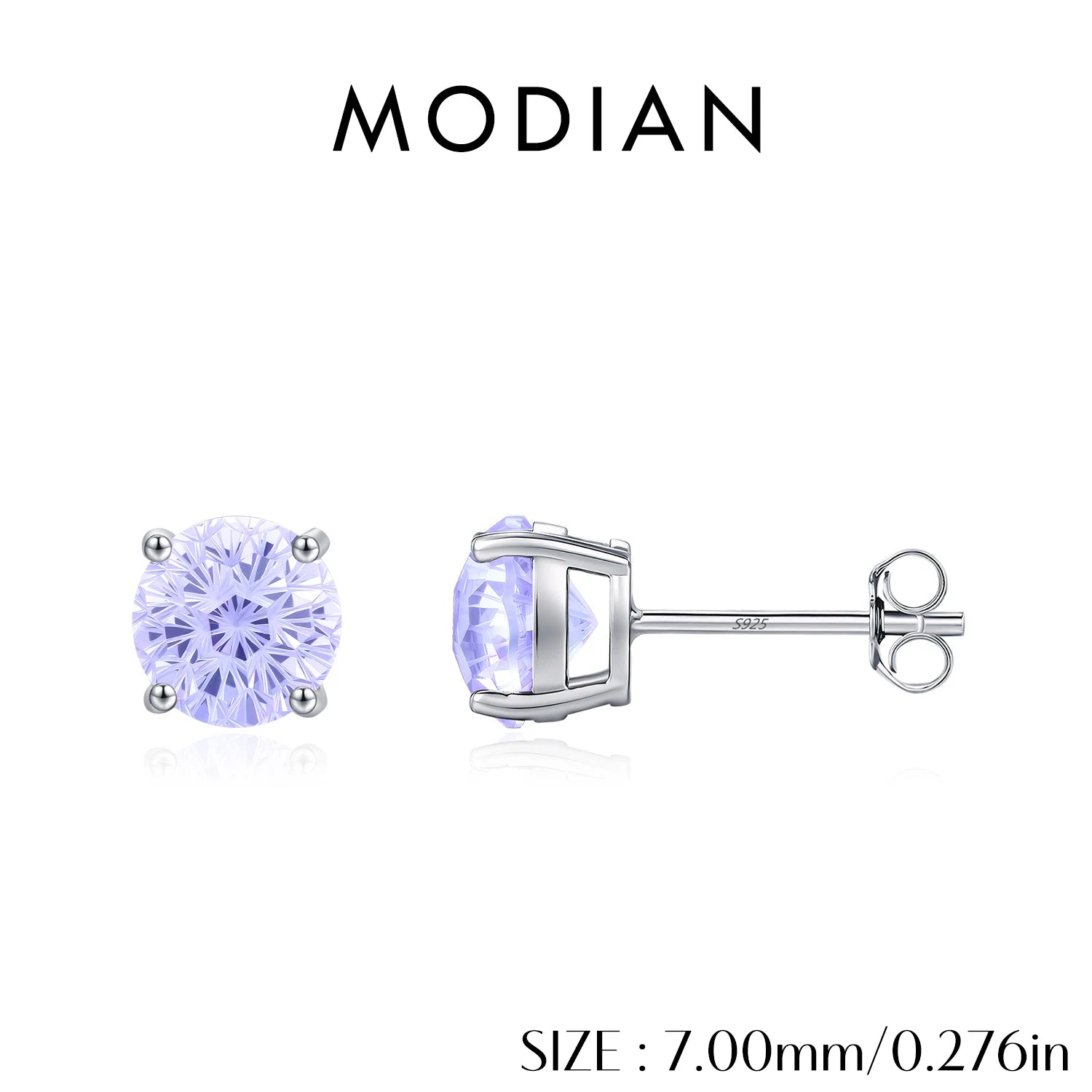 MODIAN 925 Sterling Silver Trendy Lavender Color Firework Cut Round CZ Unisex Studs Earrings For Women Fine Jewelry